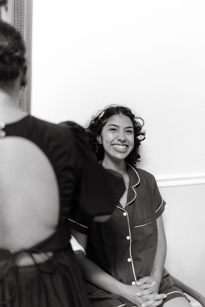 Sister gets make up done for her sisters wedding day at La Haut Resort in St. Lucia.