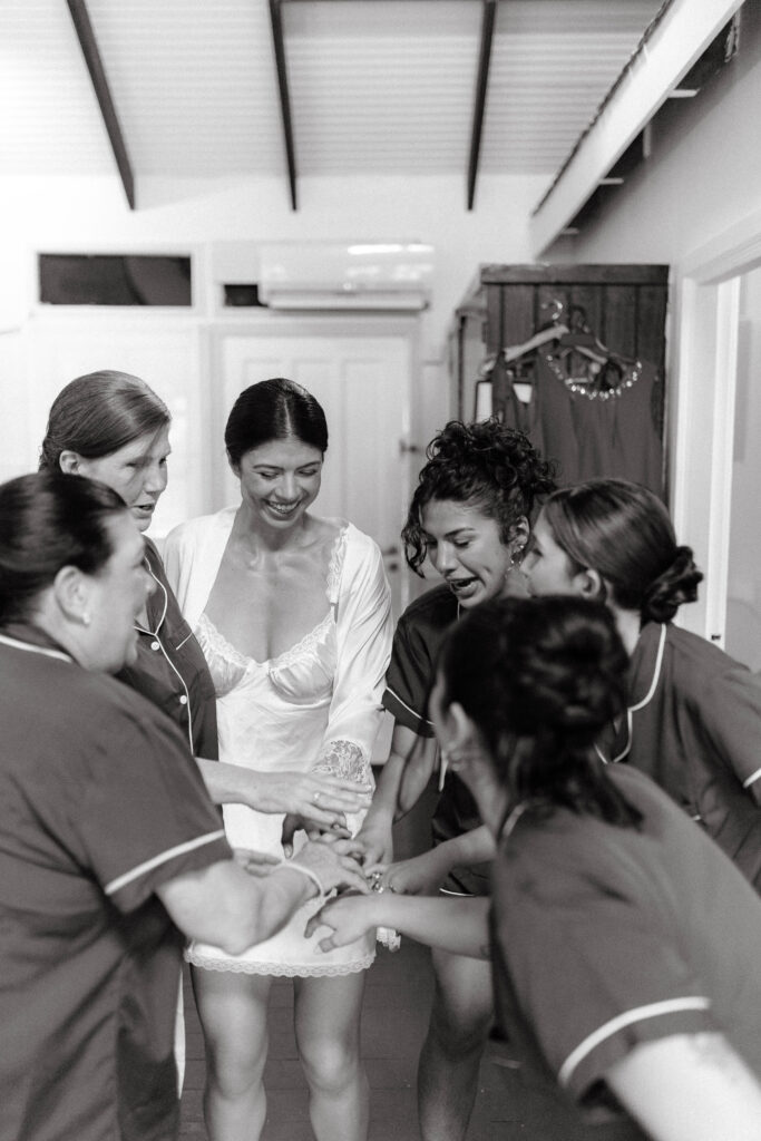 bride and bridesmaids get ready for ceremony at La Haut Resort in St. Lucia.