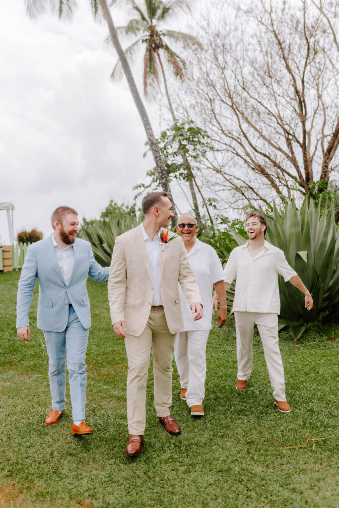 groom with his groomsmen before the ceremony at La Haut Resort in St. Lucia.