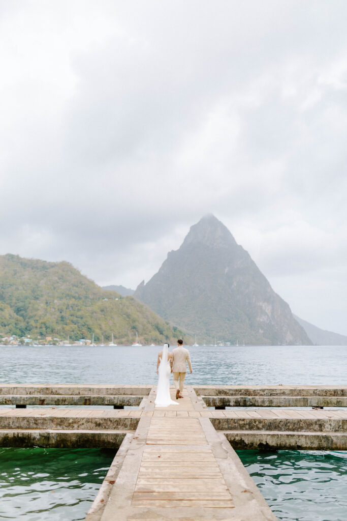 couples wedding day portraits on beach in Soufriere, St. Lucia