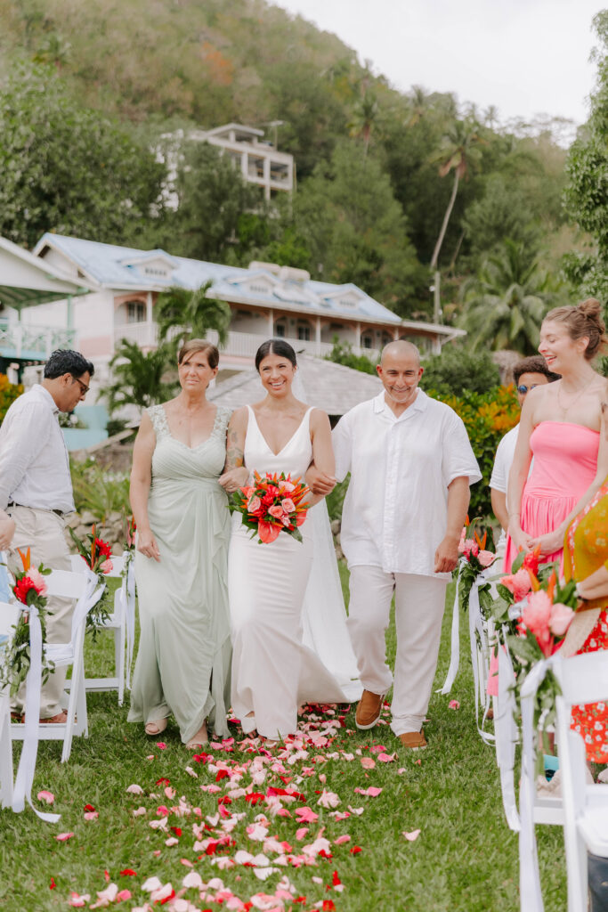 bride walking down at ceremony in st. lucia