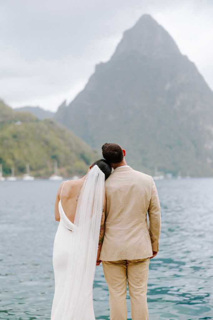 couples wedding day portraits on beach in Soufriere, St. Lucia