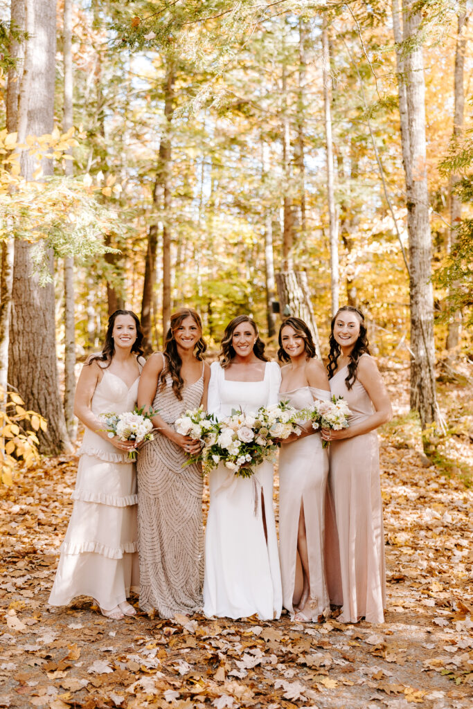 Bridal party images before wedding day on Sebago lake at Migis Lodge
