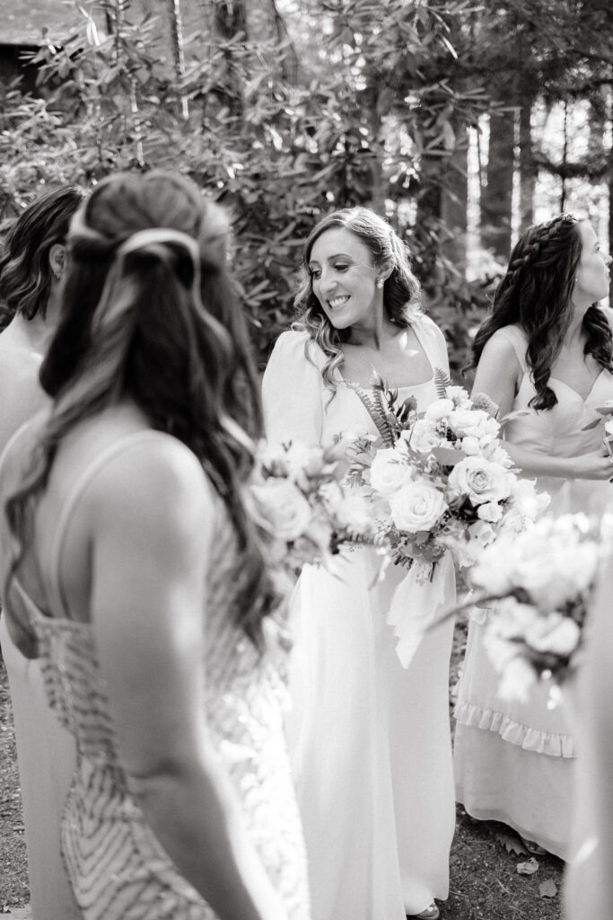 Bridal party before wedding day on Sebago lake at Migis Lodge