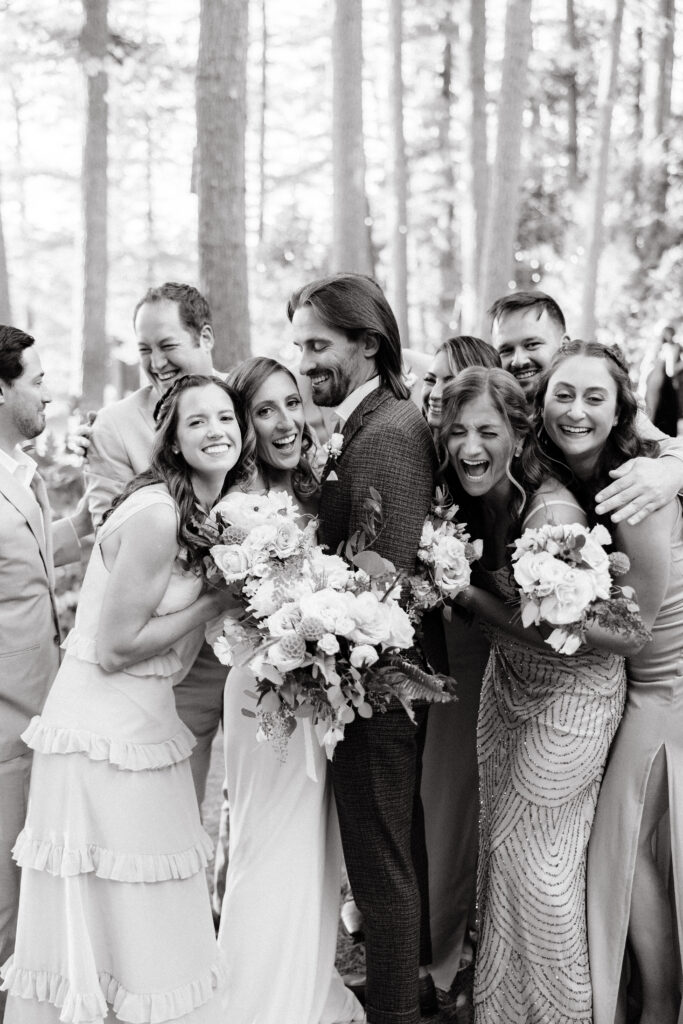 Wedding party at Migis lodge on Sebago lake