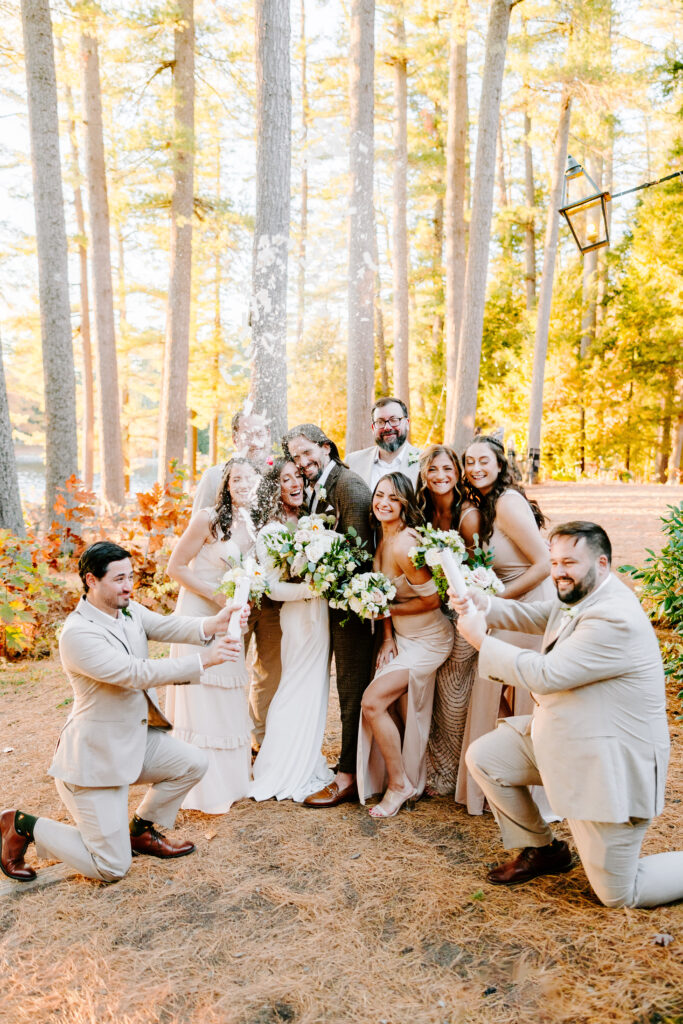 Wedding party at Migis lodge on Sebago lake