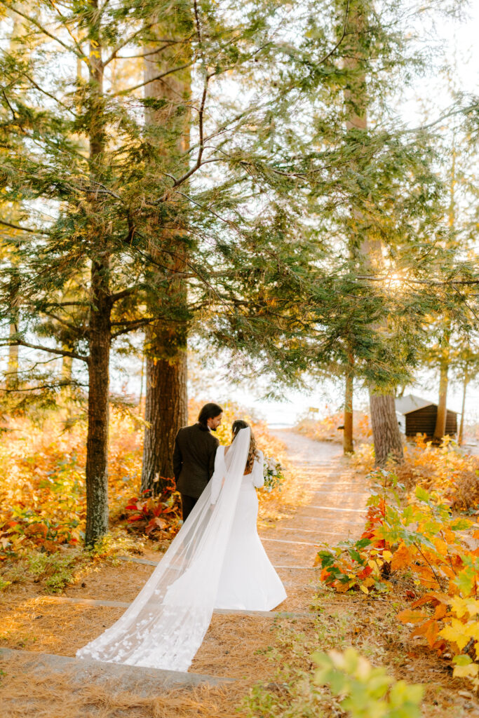 Bride and groom at wedding on Sebago lake at Migis Lodge