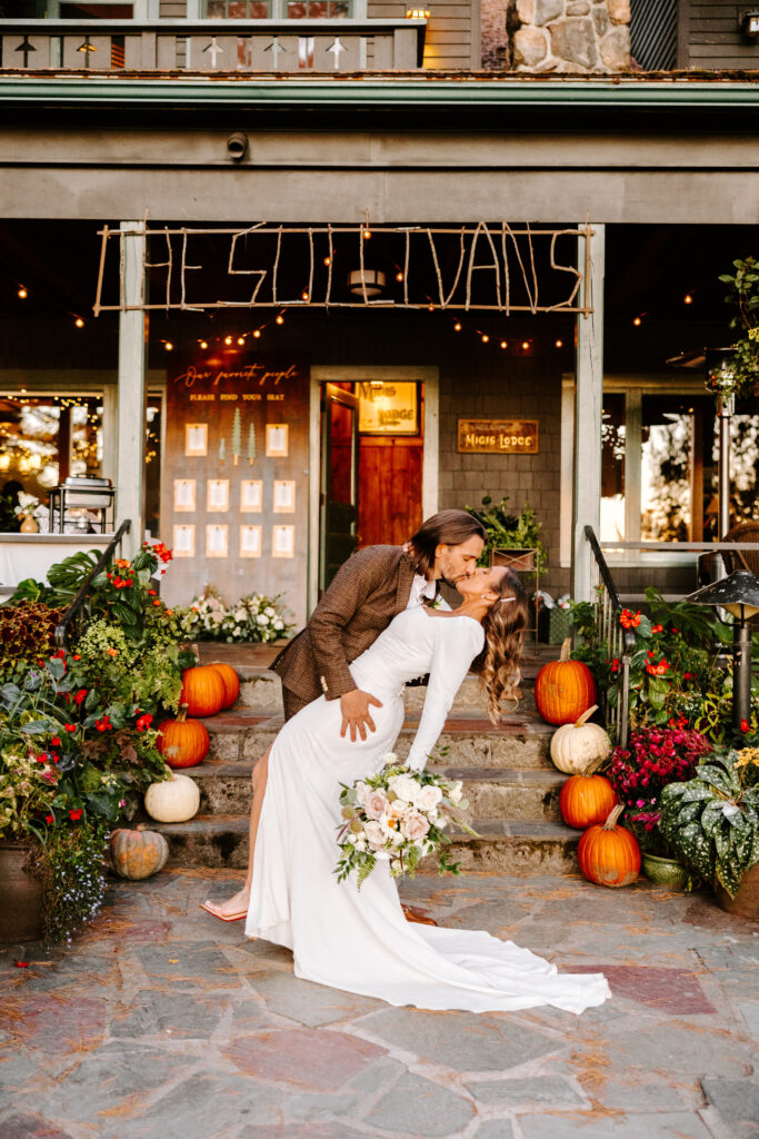Bride and groom at wedding on Sebago lake at Migis Lodge