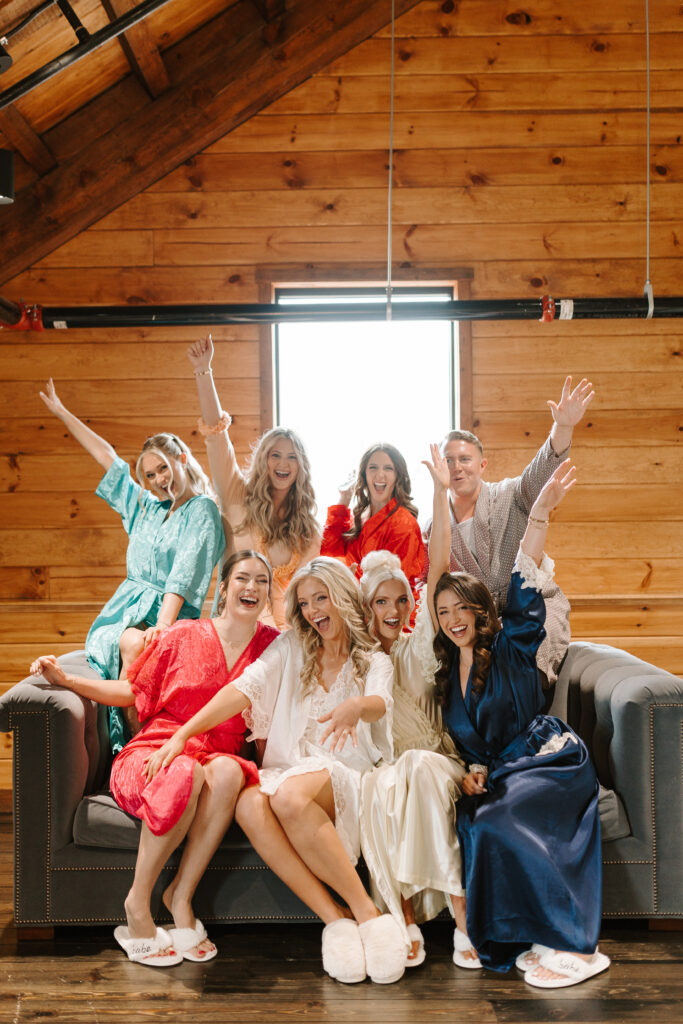 wedding party cheers in preparation for the brides wedding