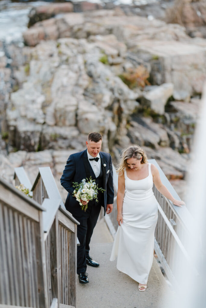 Bride and groom at the Cliff House Maine wedding