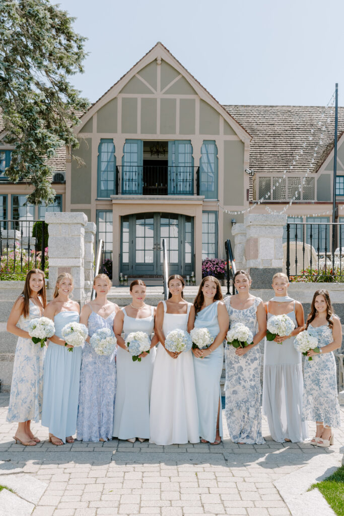 bridesmaids on wedding day at bar harbor club taken by coastal wedding photographer