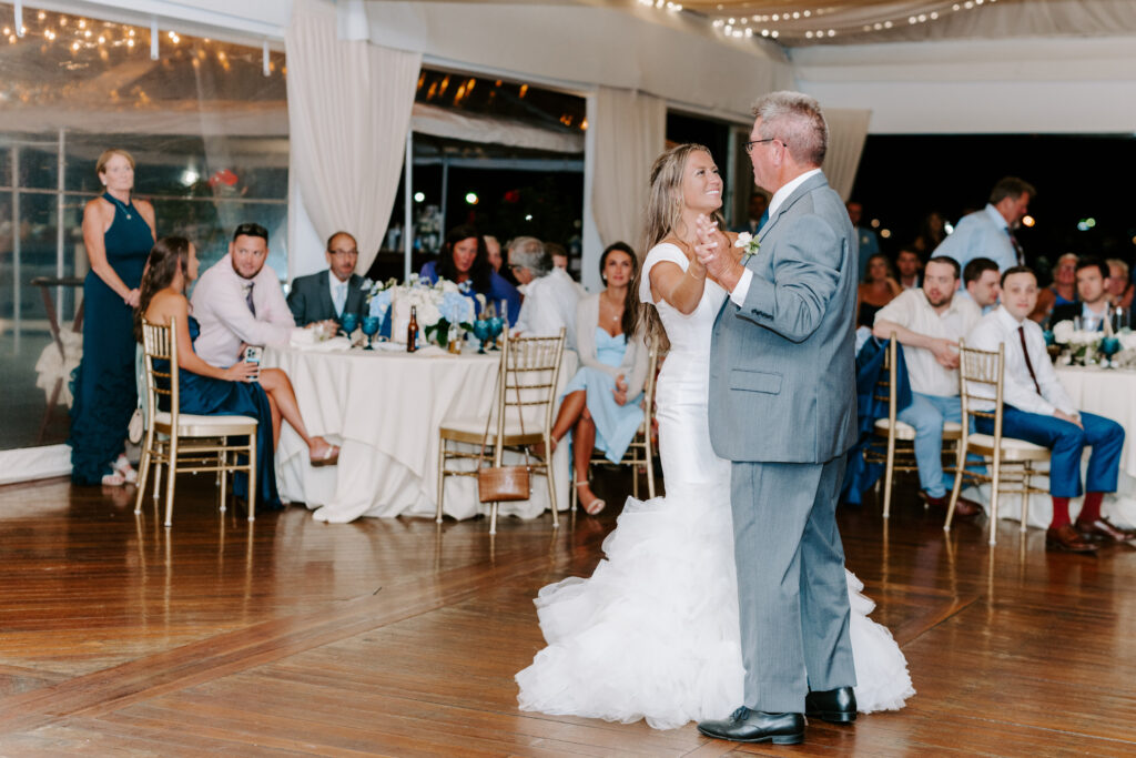 bride and father dance at wedding day at regatta place