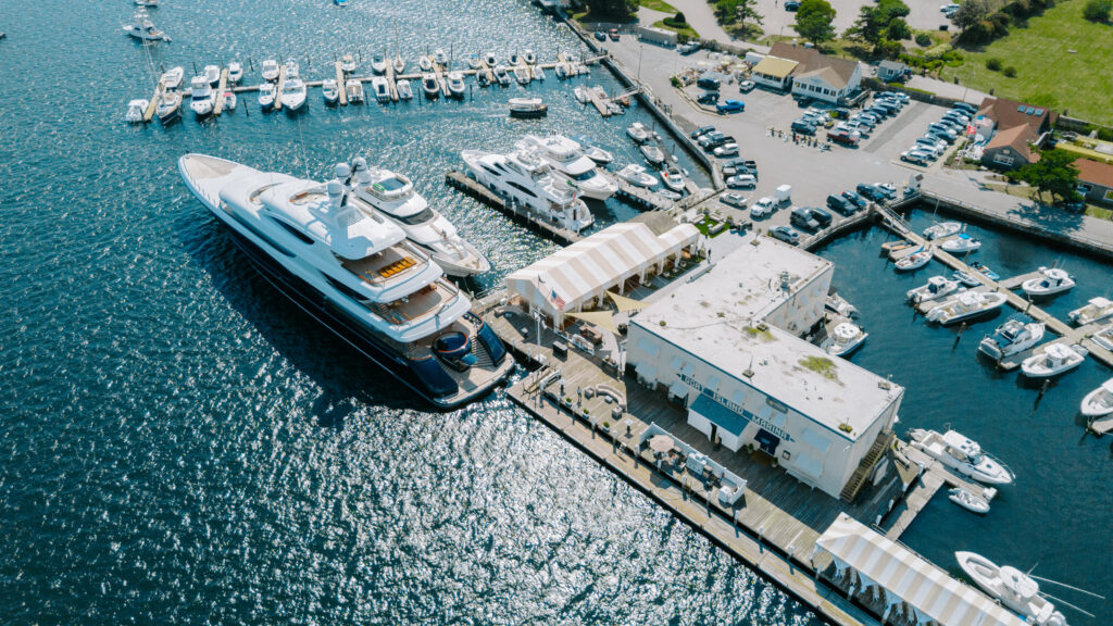 drone shot of regatta place wedding venue in newport, rhode island