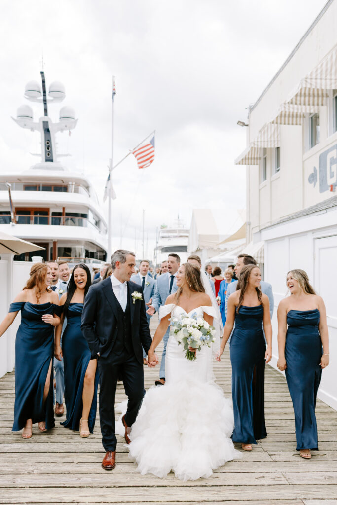 wedding party walking at regatta place, rhode island