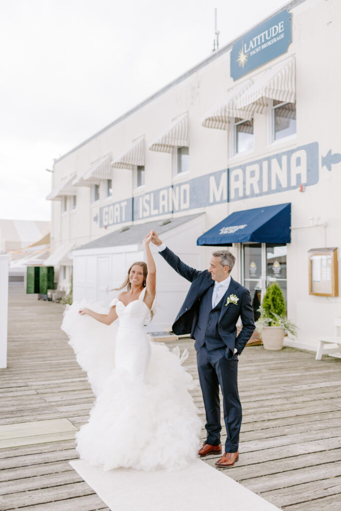 Fun reception moment at Regatta Place wedding in Newport RI