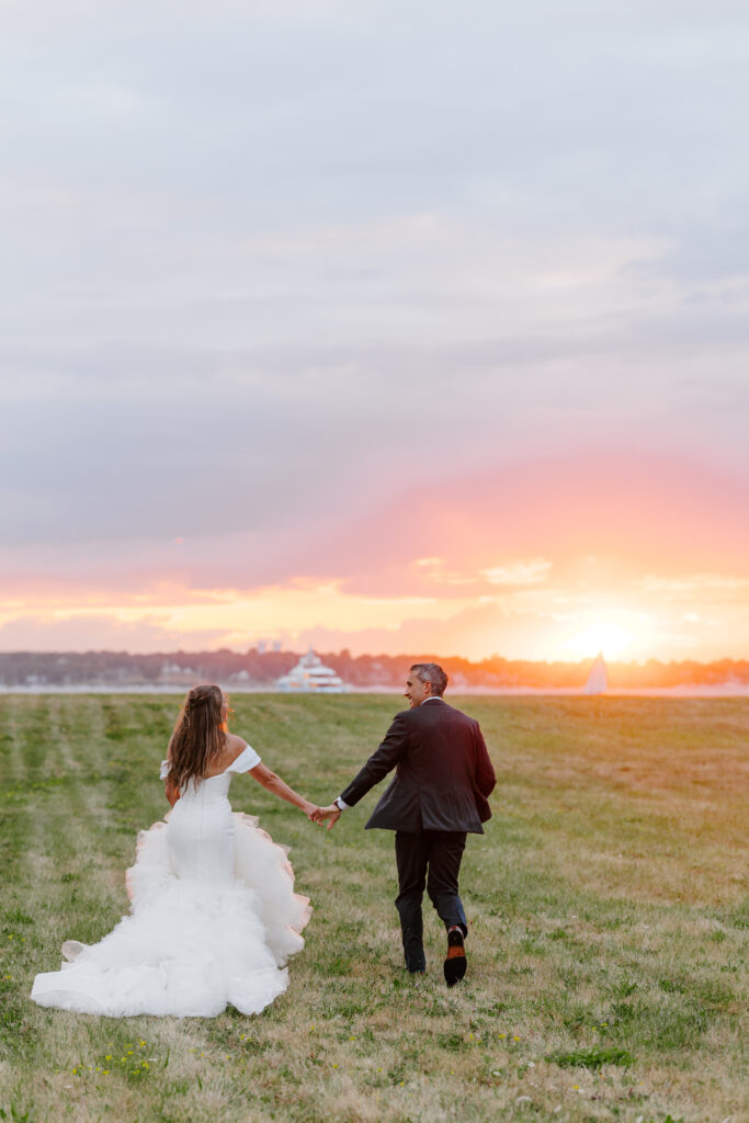 Romantic golden hour wedding portraits in Newport RI