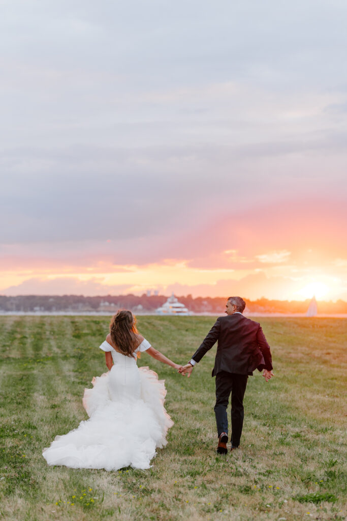 Romantic golden hour wedding portraits in Newport RI