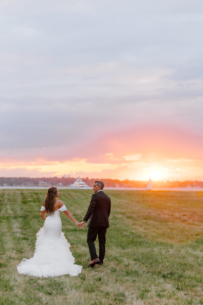 Romantic golden hour wedding portraits in Newport RI