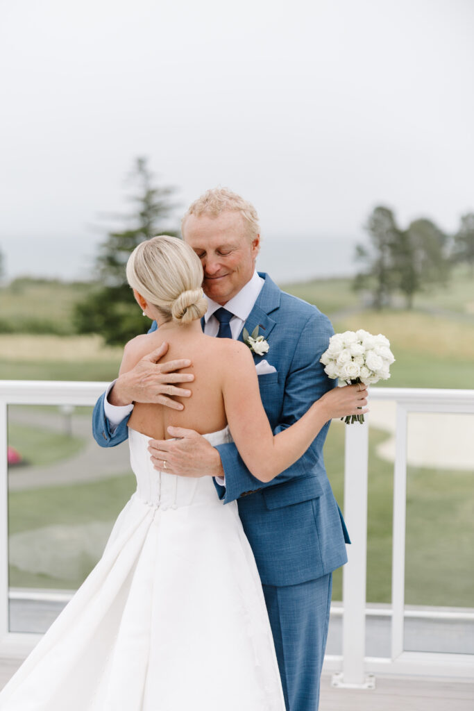 father and daughter share first look on her wedding day at the samoset resort in maine