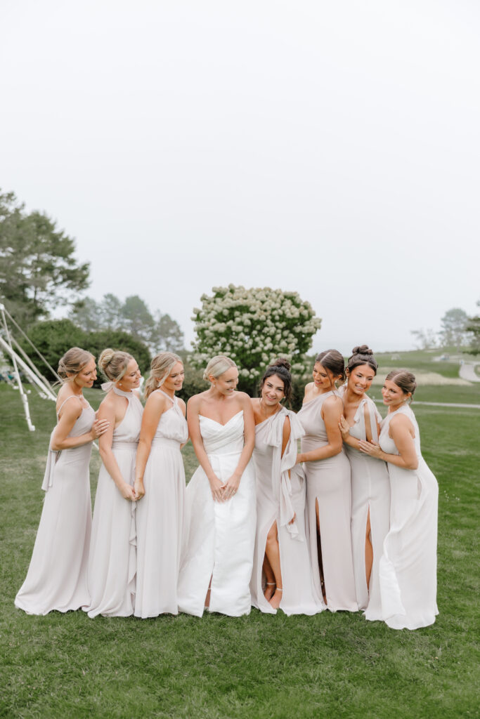 bridesmaids celebrate on wedding day at the samoset resort