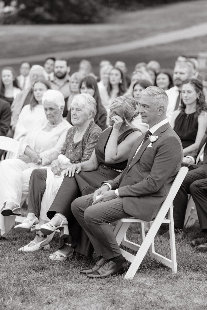 brides mother cries at wedding ceremony in maine
