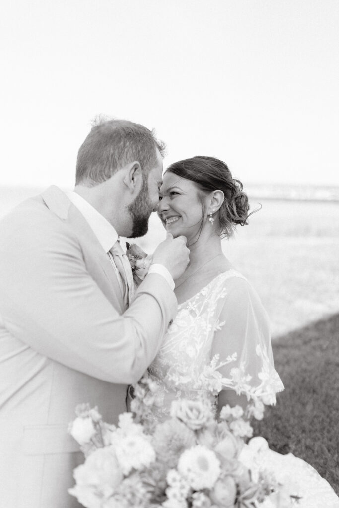black and white photo of bride and groom portrait taken by cape cod photographer