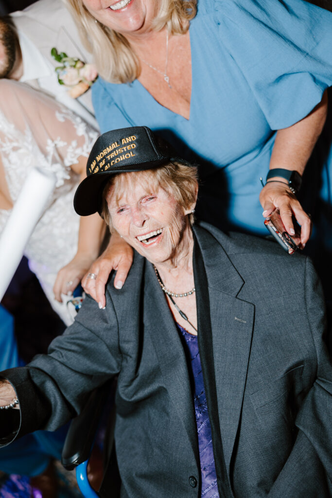 grandma smiles on dance floor at wedding reception