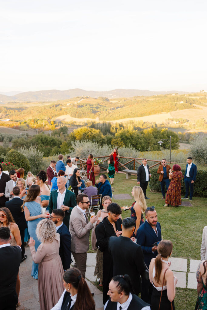 wedding reception cocktail hour in Tuscany, Italy