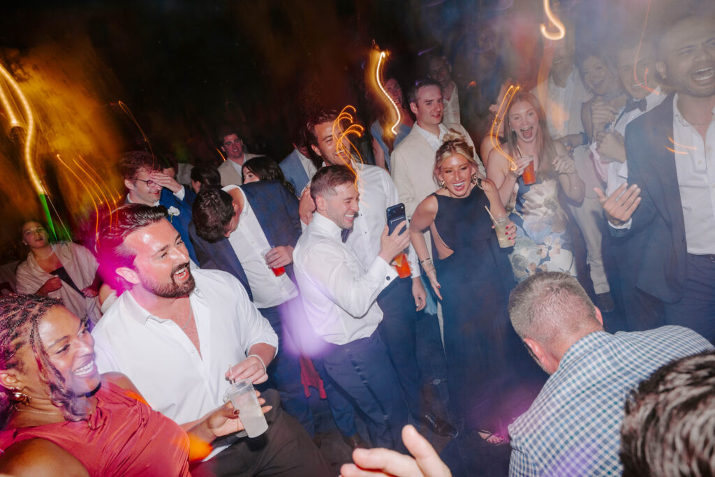 guests dance at wedding in europe