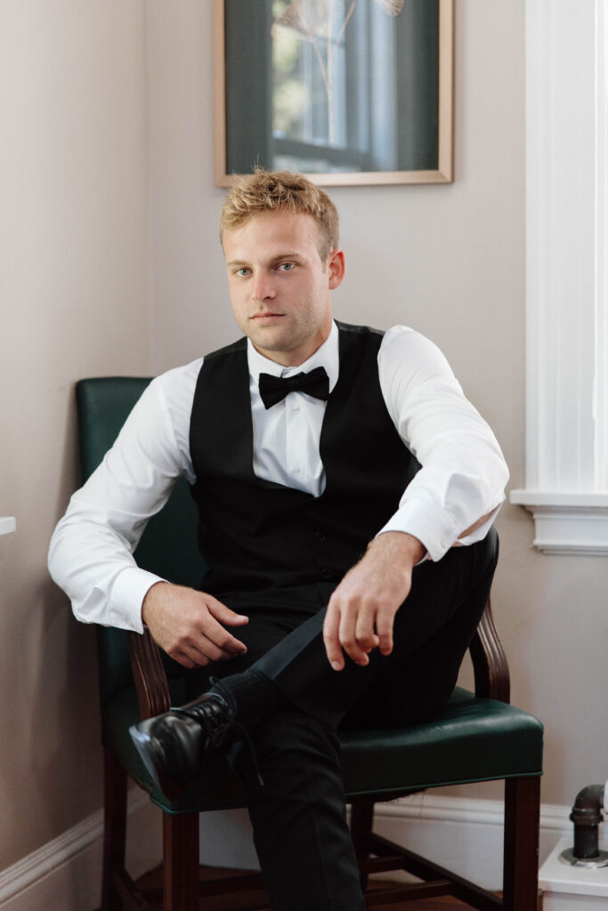 Groom portrait getting ready at the Floriana in Ipswich