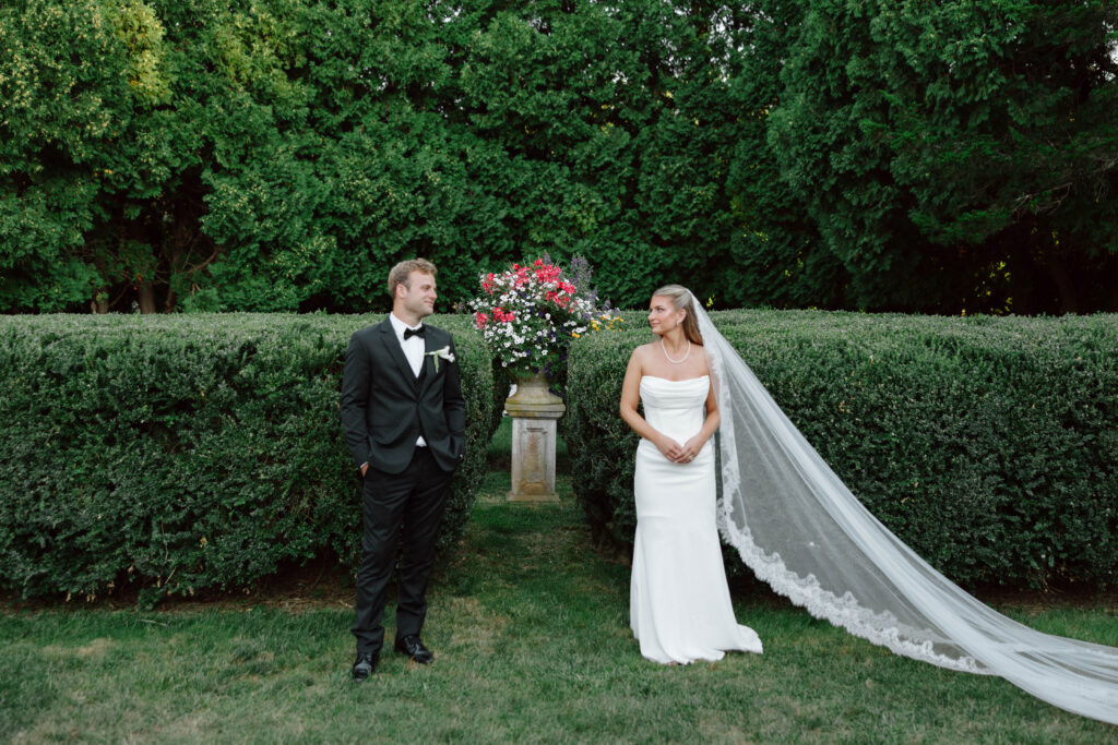 Bride and groom portrait at elegant wedding venue in Ipswich, Massachusetts
