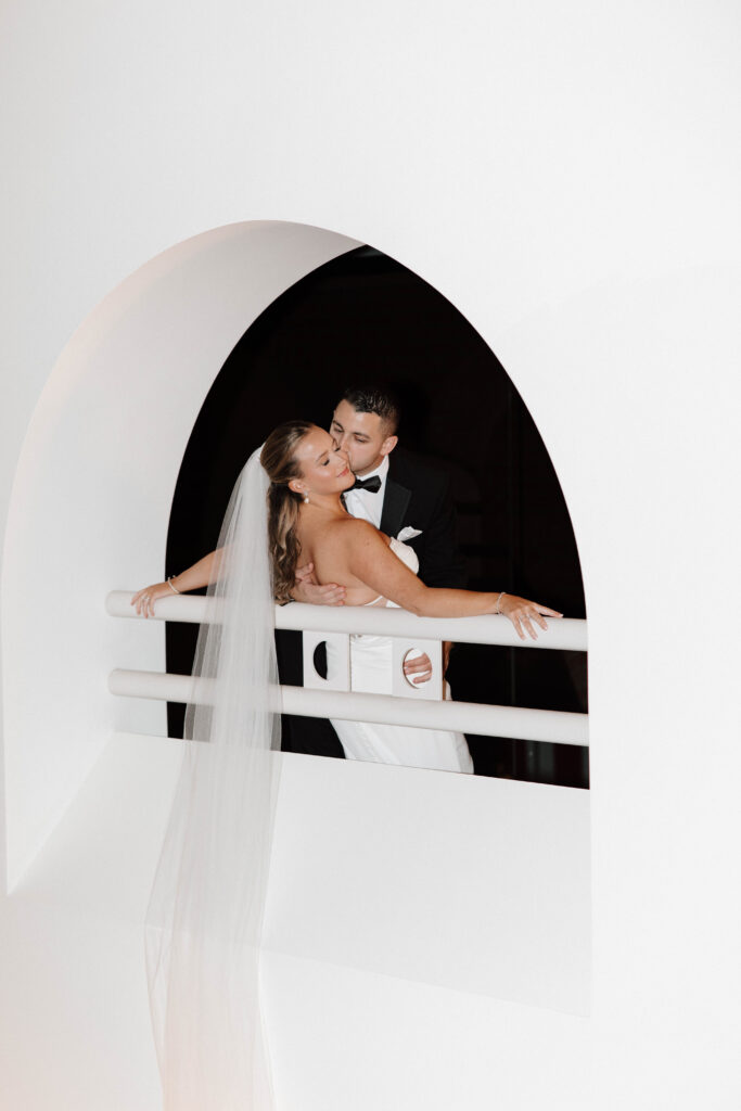 Bride and groom portrait on wedding day at the Boston Marriott Long Wharf